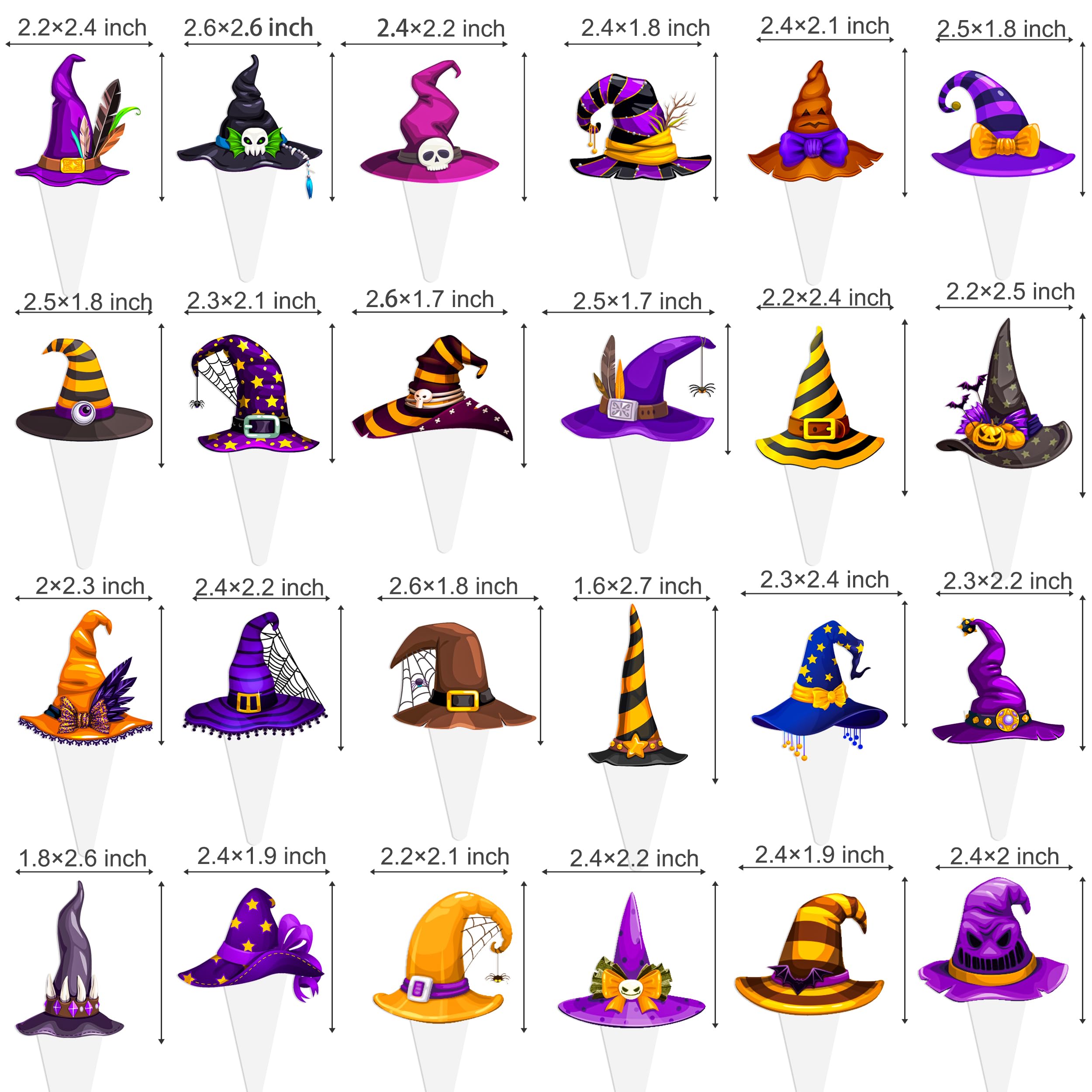 48Pcs Witch Hat Cupcake Toppers Halloween Party Decorations Halloween Witch Hay Theme Cupcake Decorations for Witch Hat Themed Birthday Party Baby Shower Supplies