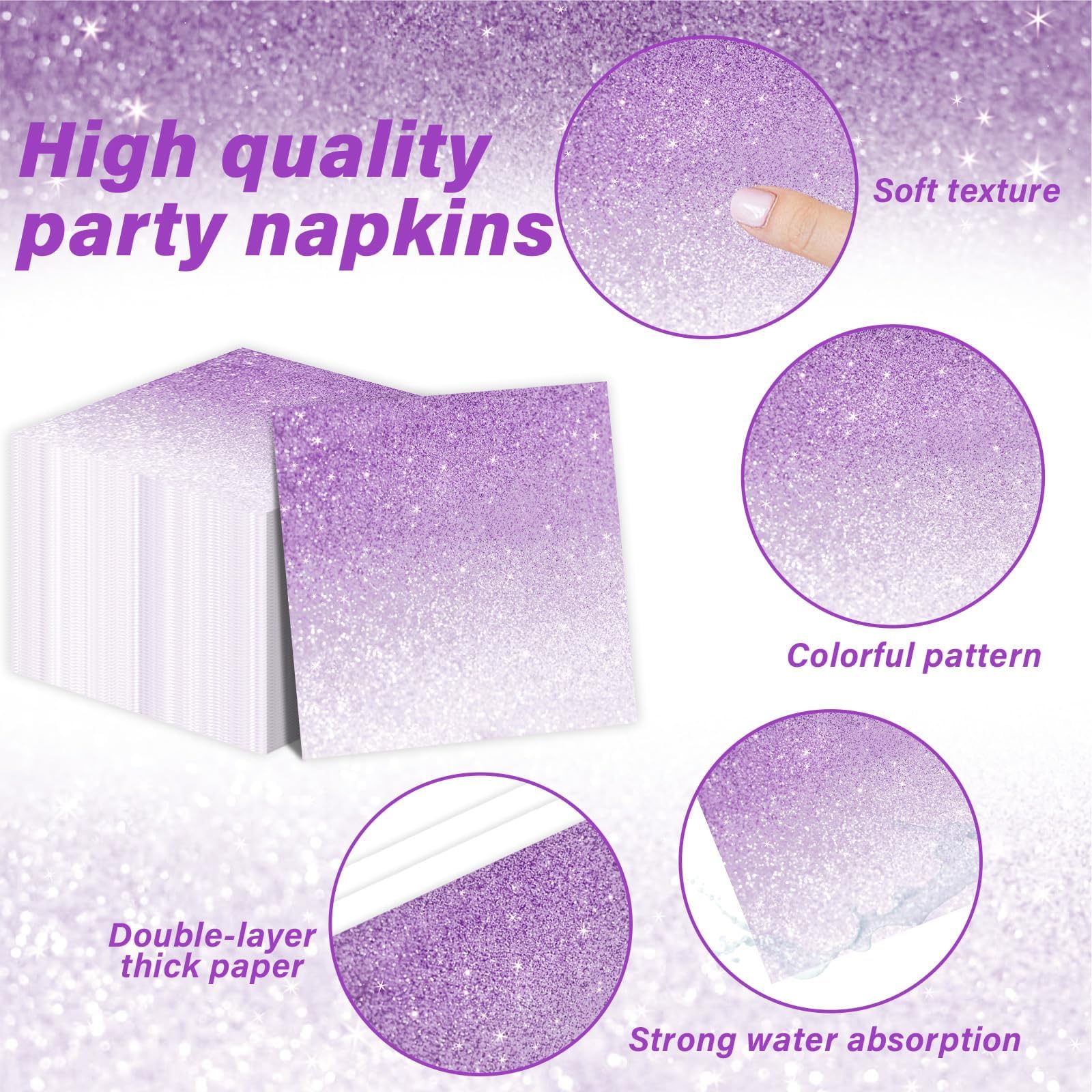 200pcs Ombre Purple Party Supplies Gradient Pastel Purple Plates Napkins Light Purple Sprinkle Party Decorations Purple Tableware Dinnerware for Girls Women Birthday Wedding Serves 50 Guests