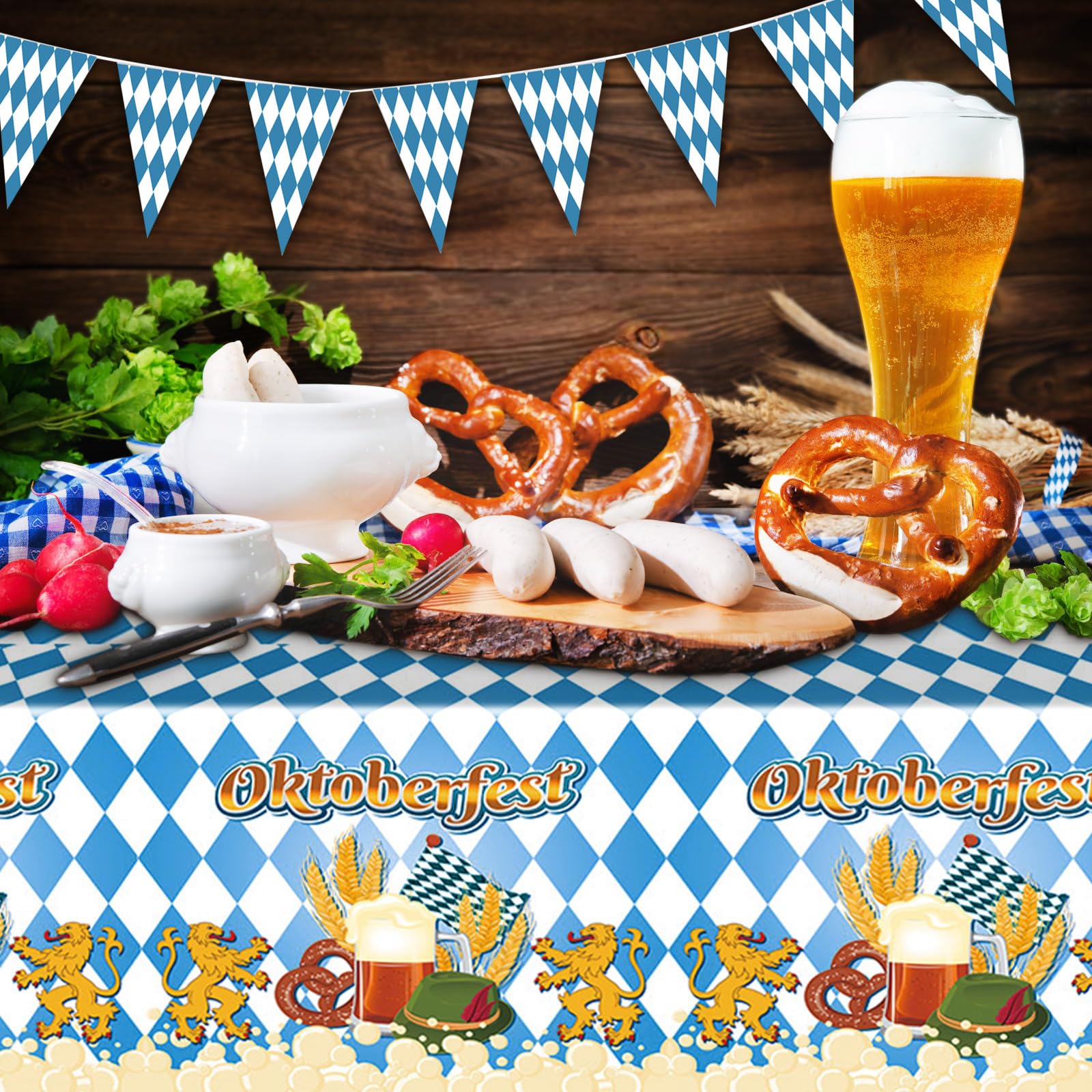 kawaarashi 4 Pieces Oktoberfest Tablecloths, Blue and White Checkered Party Table Cover for Oktoberfest Party Favors Supplies Decoration 87 x 52 Inch