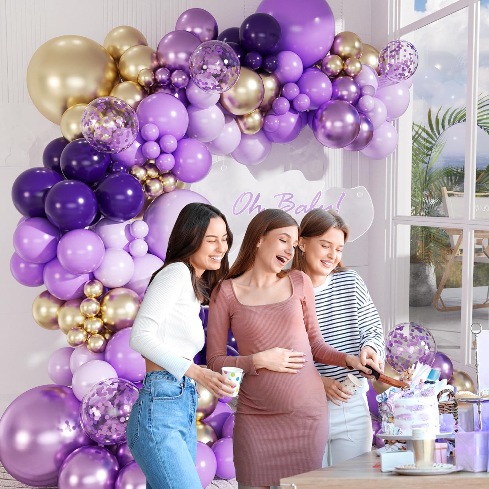 147pcs Purple and Gold Balloon Arch Kit, Purple and Gold Party Decorations with Purple Light Purple Dark Purple Metallic Purple Balloons for Birthday Wedding Baby Shower Party Decoration Women