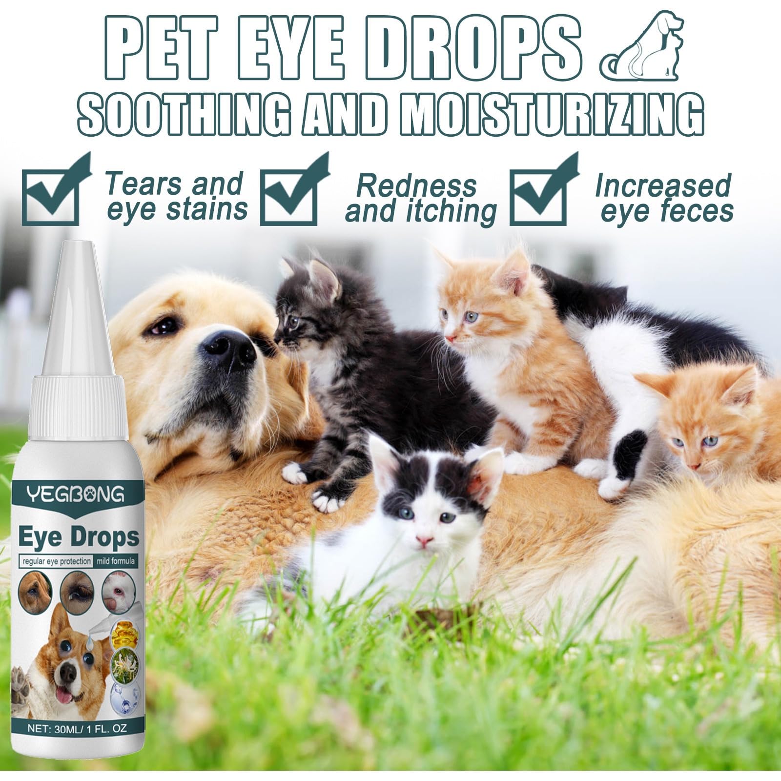 XIROM UN Dog and Cat Eye Wash | Eye Drops for Dogs and Cats to Flush and Soothe Eye Irritations, Dog Tear Stain Cleaner, Reduces Nuisance, Swelling & Dryness (30mL (1)