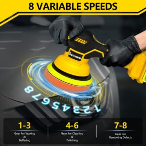 Cordless Car Buffer Polisher for Dewalt 20V Battery, 6 Inch Portable Orbital Buffer Polisher Kit, 8 Variable Speed Car Polisher for Car Detailing/Polishing/Waxing (Battery Not Include)