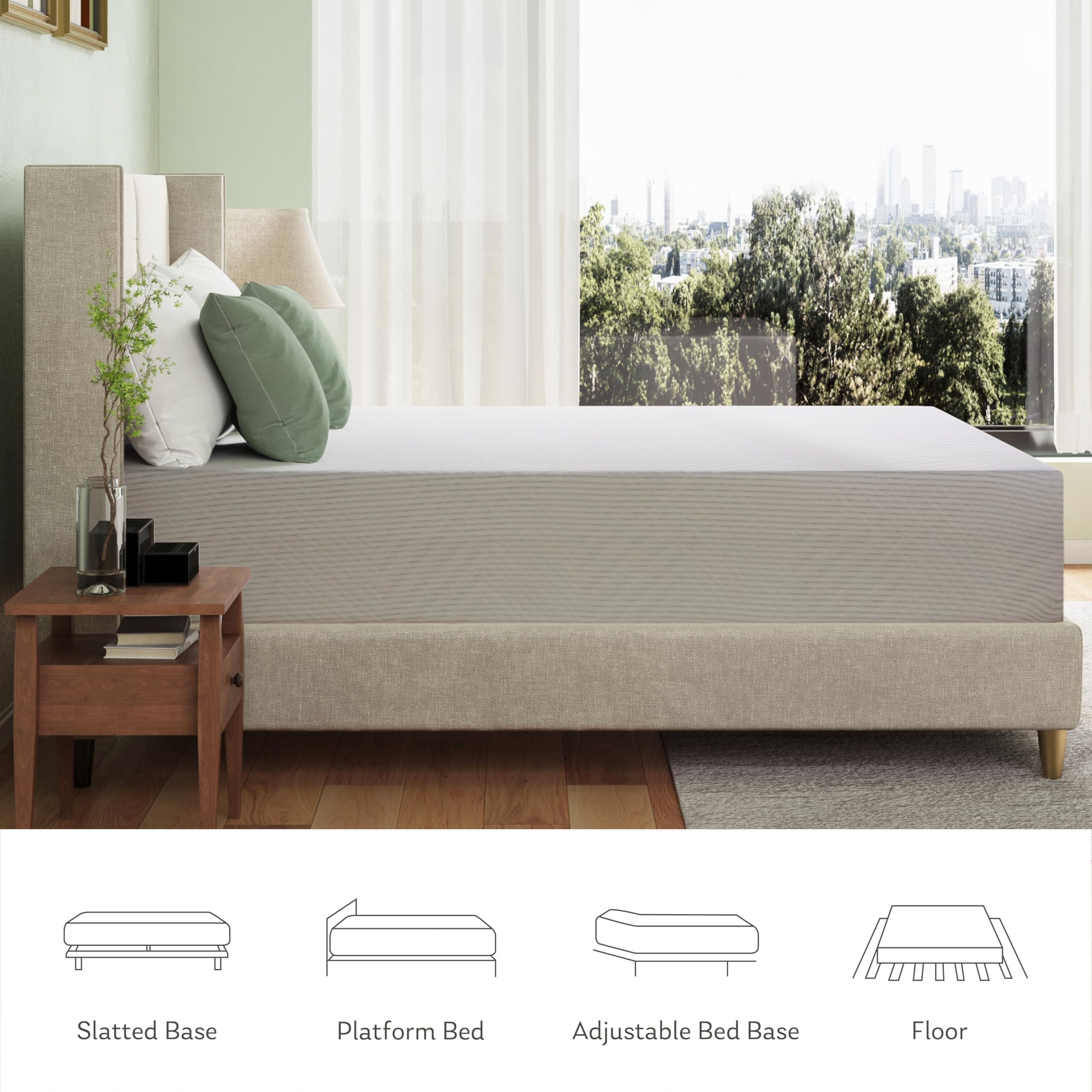 King Mattress in a Box, 12 inch Mattresses Made in USA for Platform Bed Double Size Daybed, Green Tea Memory Foam Mattress for Cool Sleep & Pressure Relief, Medium Firm