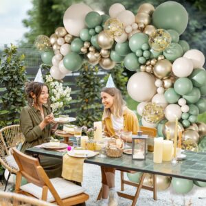 147pcs Sage Green Balloon Arch Kit, Sage Green Gold Sand White Balloons for Wedding Engagement Anniversary Bridal Shower Baby Shower Birthday Party Decorations