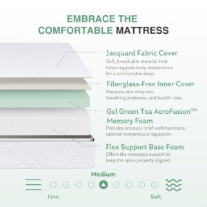 Twin XL Mattress in a Box, 10 inch Mattresses Made in USA for Kids Bed Single Size Daybed Individual Bunk, Green Tea Memory Foam Mattress for Cool Sleep & Pressure Relief, Medium Firm