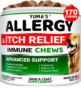 dog allergy relief chews - dog itching skin relief treatment pills - 170 treats - itchy and paw licking - anti-itch - dry skin & hot spots omega 3 fish oil skin & coat supplement - beef liver flavor