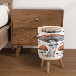 PHAIBHKERP Trash Can with Lid 70s Retro Aesthetic Mushroom Seamless Pattern Garbage Can Round Waste Bin Press Cover Dog Proof Wastebasket for Kitchen Bathroom Living Room Nursery 1.8gal