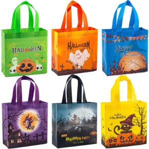 atiger 6 pcs halloween trick or treat bags, halloween candy tote bags with handles for kids, reusable halloween non-woven gift bags for halloween party supplies favors