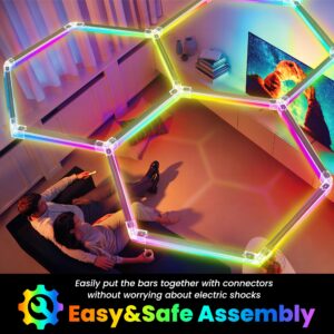 ALL4DETAIL Remote Hexagon Garage Lights, RGB Dimmable LED Hexagon Light with 358 Modes, LED Ceiling Light for Party, Gaming Room, Bar, Club, Gym