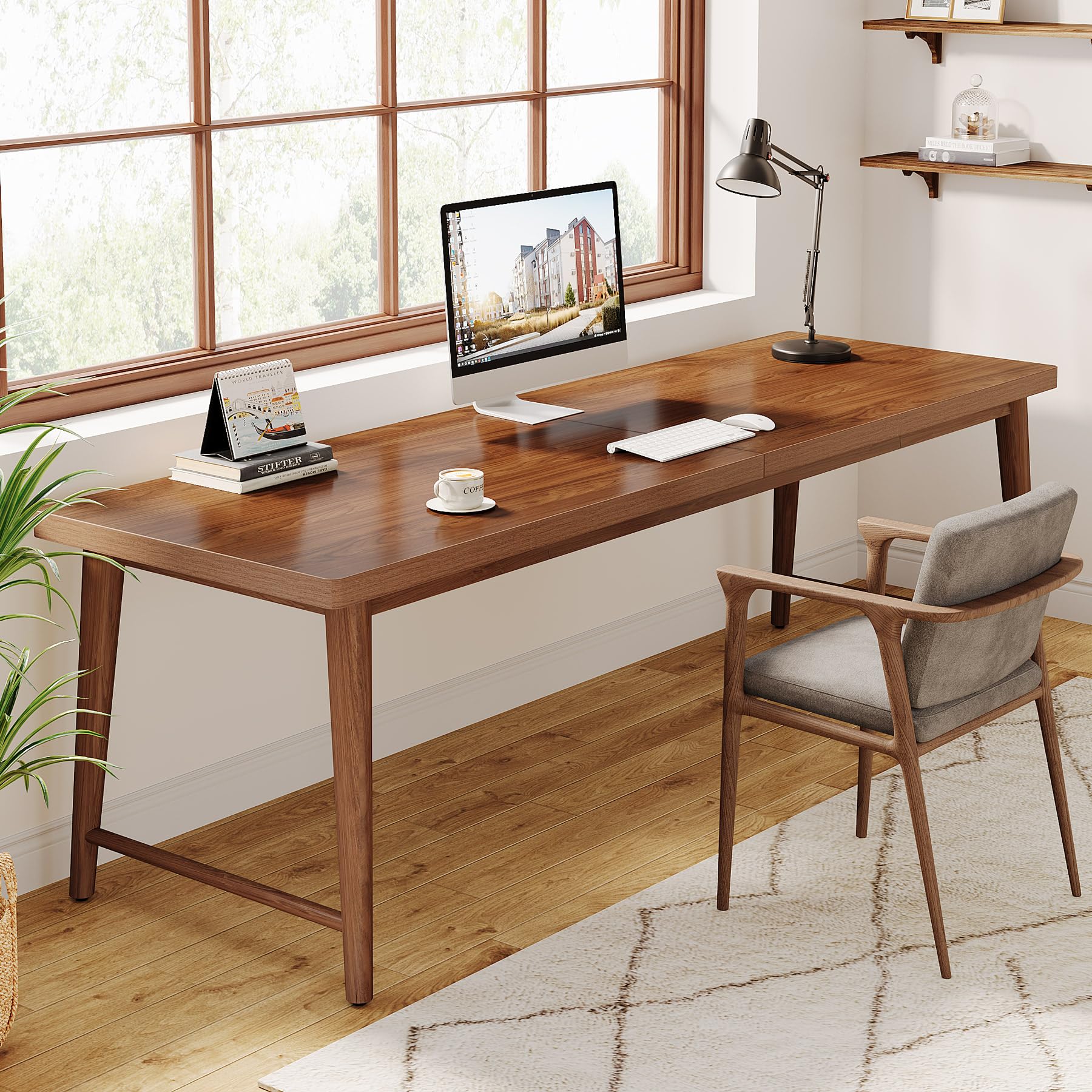 Tribesigns 78.7" Extra Long Desk, Large 2-Person Computer Desk Writing Desk, Double Home Office Desk Study Work Table with Metal Legs, Rich Walnut