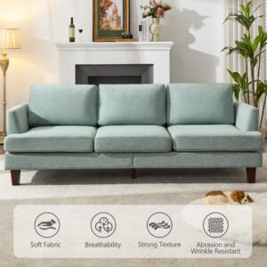 88" Sofa Couch with Deep Seats, 3 Seater Sofa with USB Charging and Side Pockets, Comfy Couches for Living Room with Armrests, Morden Sofa with 3 Soft Pillows for Home, Bedroom, Green