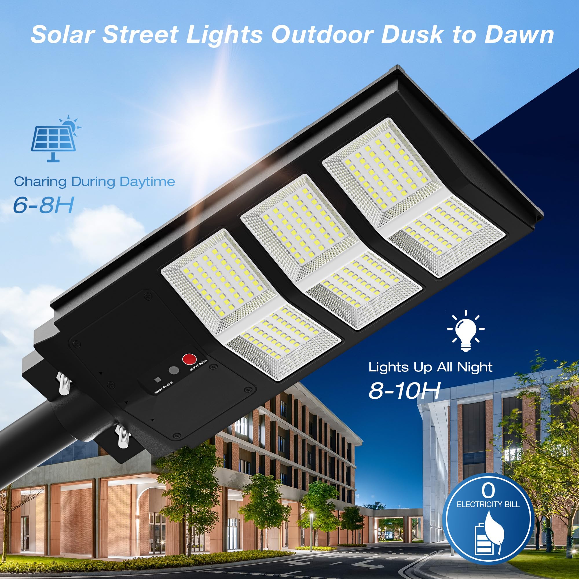 2000W Solar Street Lights Outdoor, Wide Angle Solar Lights Outdoor Waterproof Solar Street Light Dusk to Dawn, Solar Parking Lot Lights Commercial for Outside Backyard