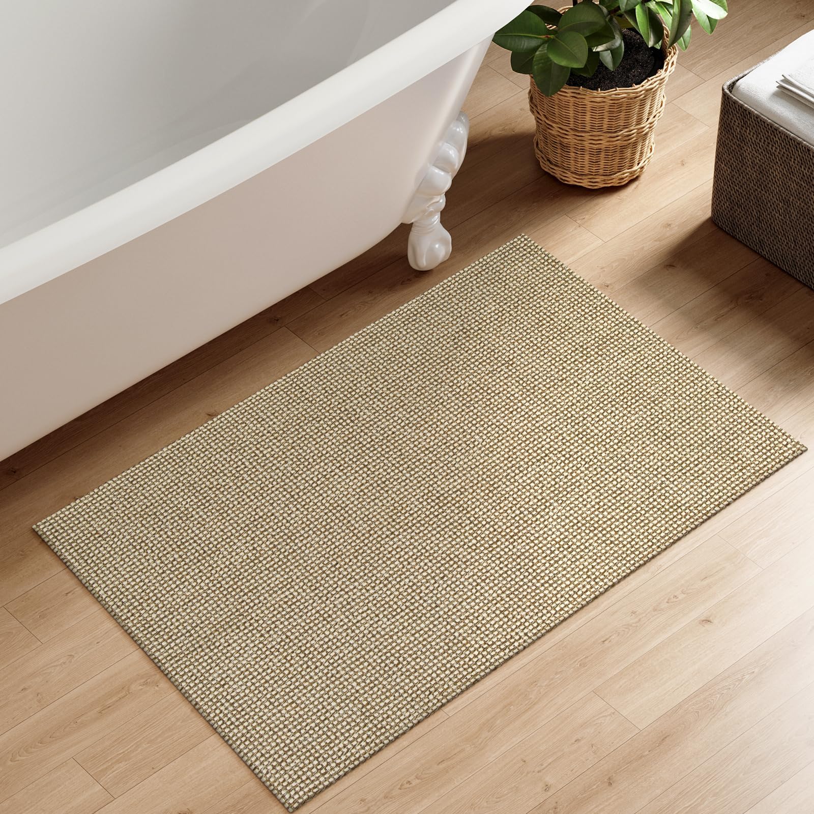 Uphome Boho Bathroom Rugs, 2x3 Washable Small Area Rug for Entryway Indoor, Farmhouse Rubber Backing Braided Cotton Throw Rugs Low Pile, Indoor Tan Front Door Mat for Porch Kitchen Bedroom Entrance