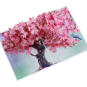 PQ Bees Pop Up Birthdays Card for Women Mom Grandma Wife | 3D Mother’s Day Anniversary Get Well Soon Thank You Valentines Day Card (Size 6x8 In – Cherry Blossom BlueJay Bird).