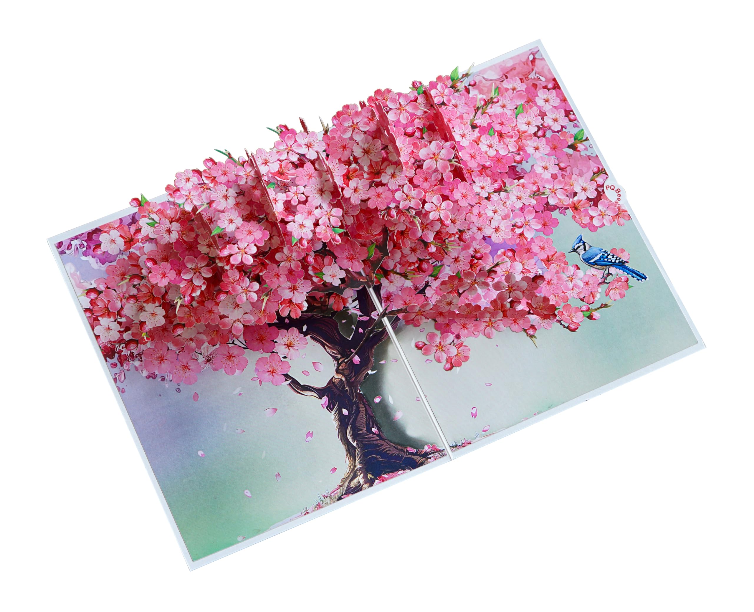 PQ Bees Pop Up Birthdays Card for Women Mom Grandma Wife | 3D Mother’s Day Anniversary Get Well Soon Thank You Valentines Day Card (Size 6x8 In – Cherry Blossom BlueJay Bird).