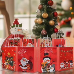 Christmas Gift Bags with Handles,24 Pcs Small Christmas Gift Bags Bulk,4 Designs Xmas Kraft Paper Bags for Christmas Goody Bags, Party Favors (6.3" x 3.2 "x 8.6")