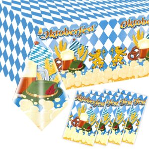 kawaarashi 4 pieces oktoberfest tablecloths, blue and white checkered party table cover for oktoberfest party favors supplies decoration 87 x 52 inch