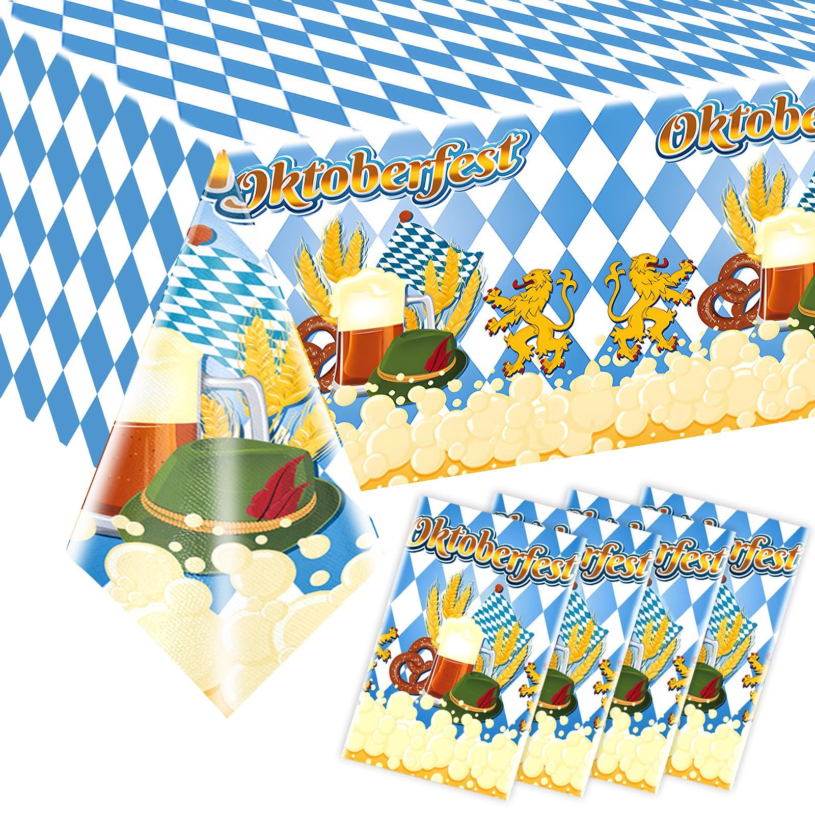 kawaarashi 4 Pieces Oktoberfest Tablecloths, Blue and White Checkered Party Table Cover for Oktoberfest Party Favors Supplies Decoration 87 x 52 Inch