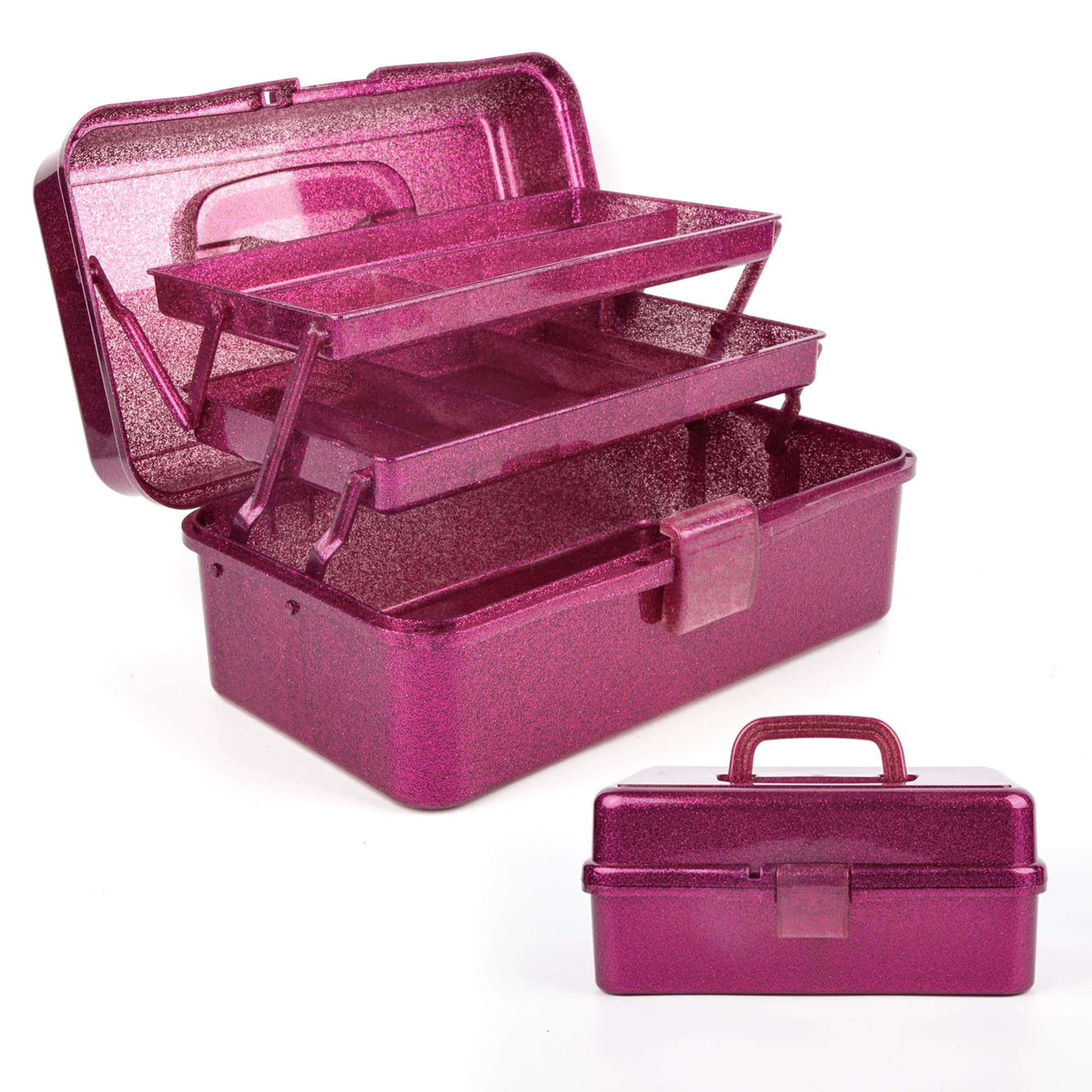 Glitter Pink Three-Layer Multipurpose Art&Craft Tool Storage Box,Carry Tackle Box Sewing Box Organizer,Medicine box,Cosmetic box,art supply box