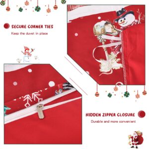 Dobuyly Christmas Duvet Cover Set Queen Size Christmas Tree Reindeer Snowman Pattern Duvet Cover with 2 Pillowcases Soft Microfiber Red Bedding Set for Holiday New Year Gift(3Pcs, 90"x90")