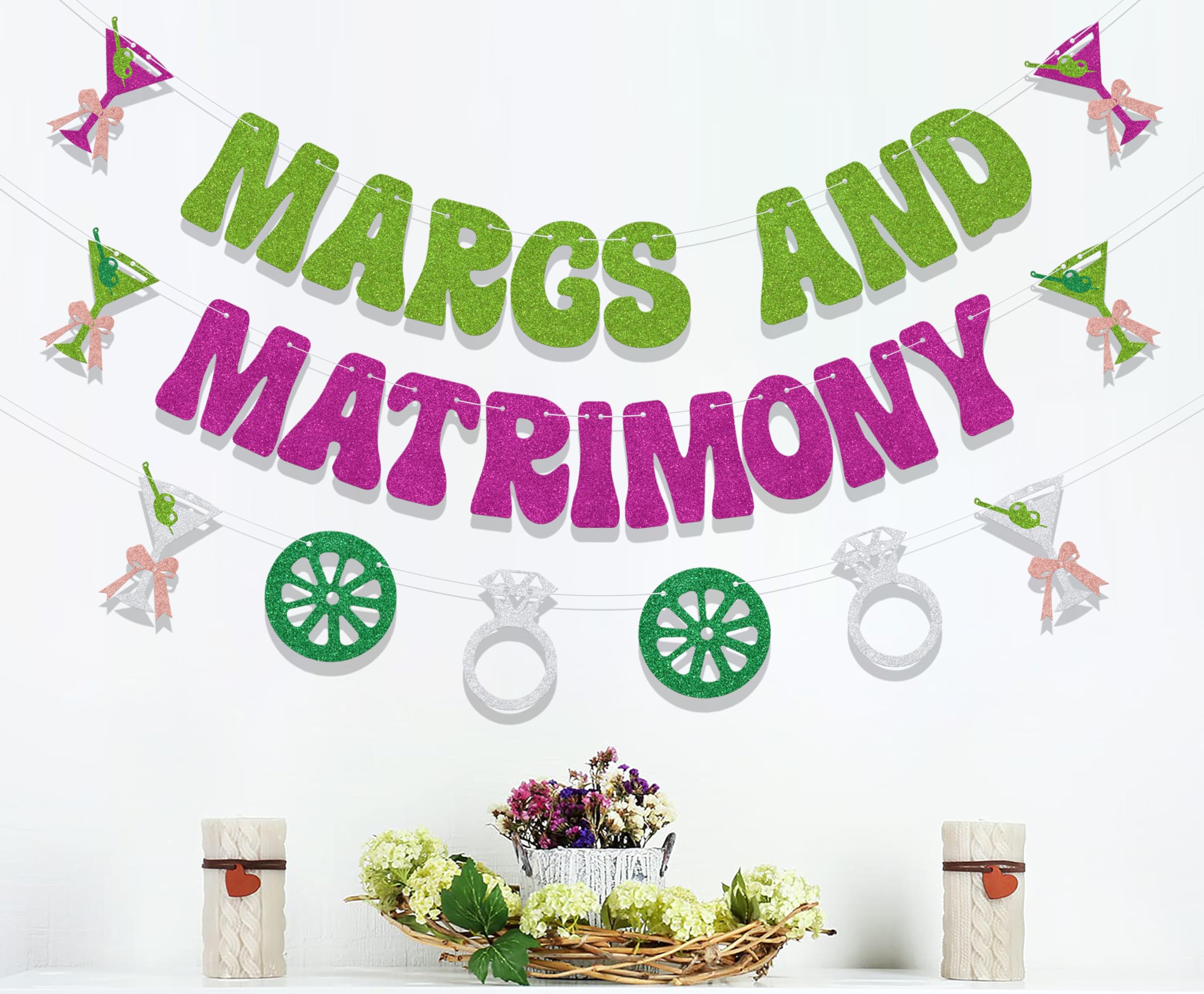 Margs And Matrimony Banner,Margarita Bachelorette Party Decor Soon to Be Bride Party Banner,Mexican Fiesta Bachelorette Cactus Bridal Wedding Engagement Party Decor Supplies Green & Rose Red