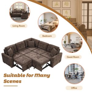 LIANGFU 82.6" L Shape Sofa Bed, Convertible Sofa Bed, Pull-out Sleeper Sofa with Wheels and USB Ports, L Shape Sleeper Sofa, Modern Sofa, Pull out Sofa Bed, Sectional Couches for Living Room (Brown)