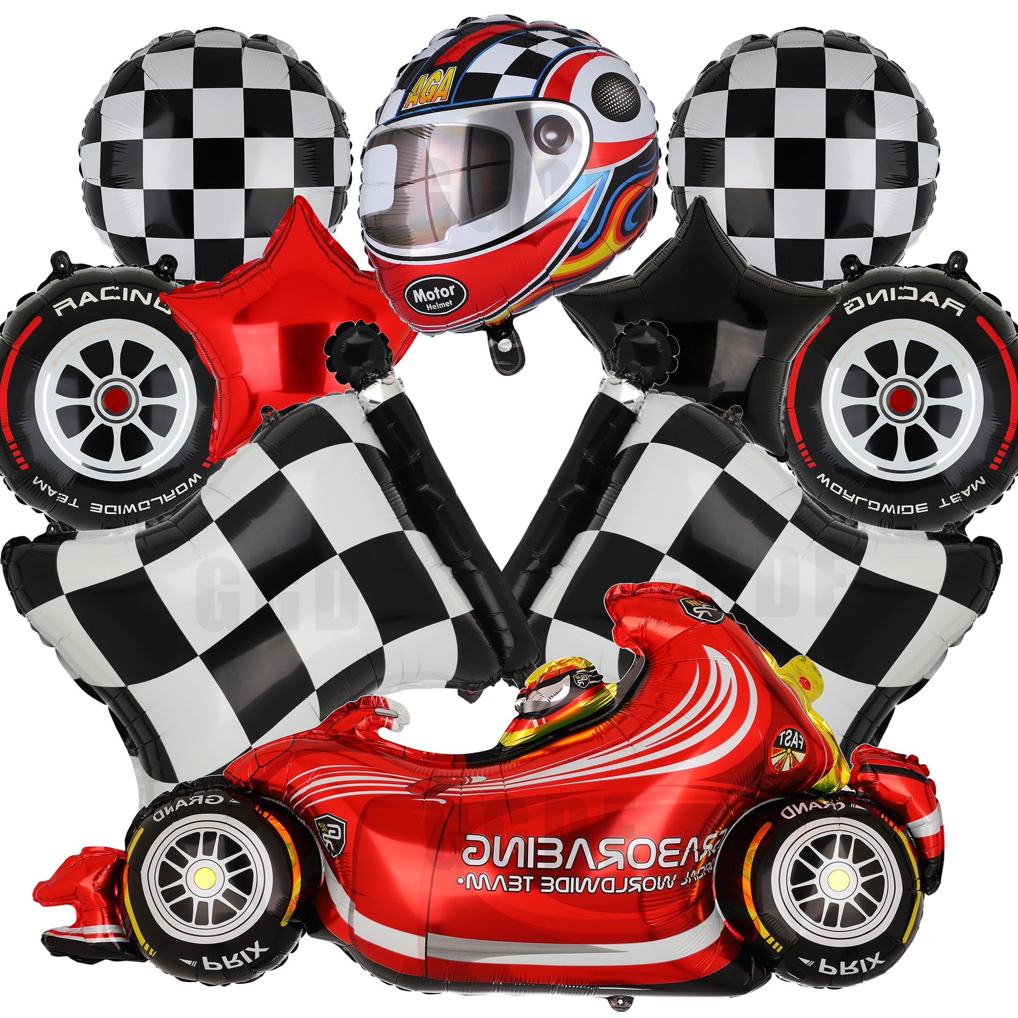 Race Car Balloons Tire Balloon Chequered Flag Balloons Helmet Balloons Baby Shower Kids Two Fast Speedy Race Car Themed Birthday Party Decor Supplies 10 Pcs Kit