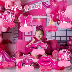 Pink Girls Birthday Decorations Hot Pink Princess party Honeycomb Centerpieces Disco Bachelorette Birthday Party Decoration for Pink Girls Doll Theme Party Bridal Shower Wedding Party Baby Shower