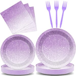 200pcs ombre purple party supplies gradient pastel purple plates napkins light purple sprinkle party decorations purple tableware dinnerware for girls women birthday wedding serves 50 guests