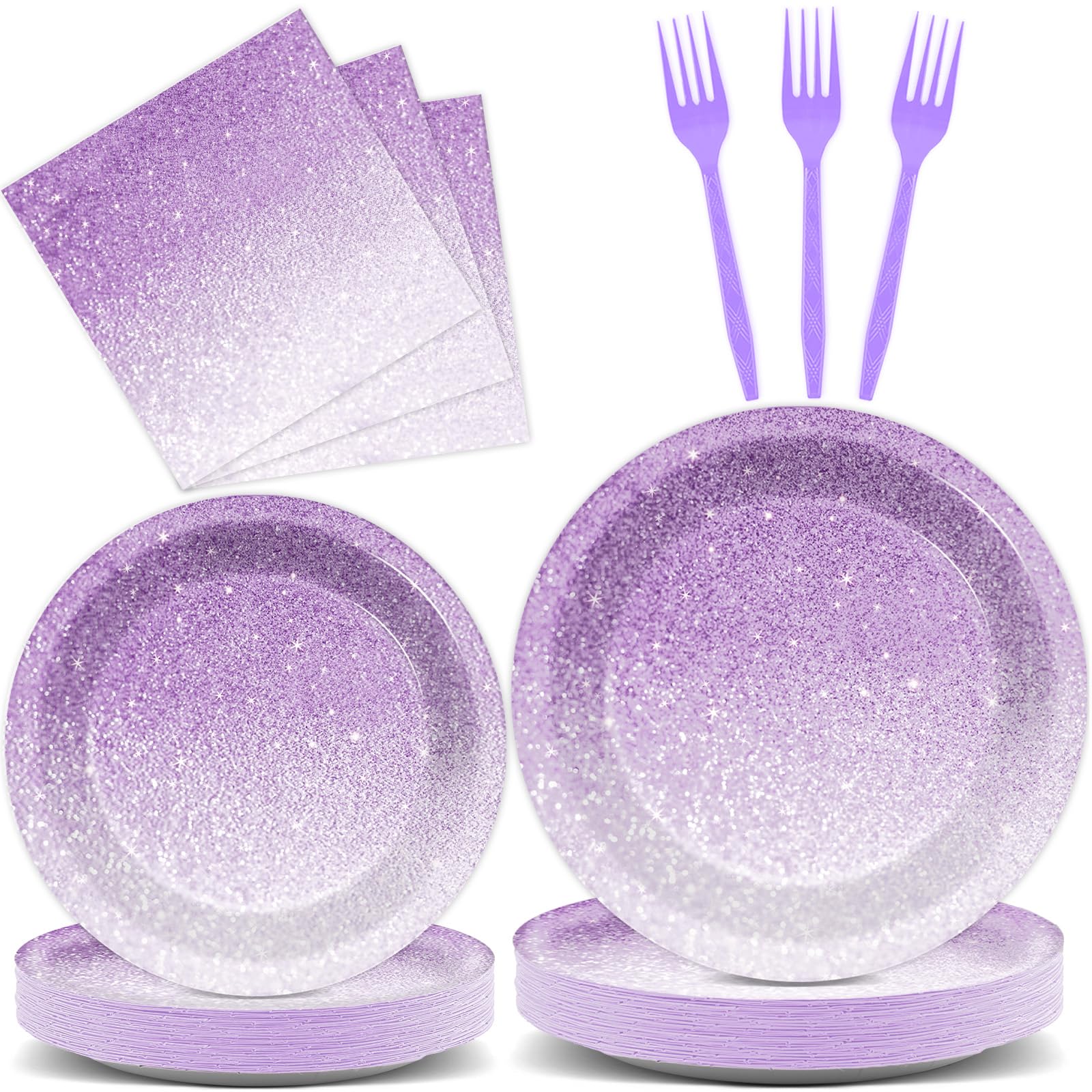 200pcs Ombre Purple Party Supplies Gradient Pastel Purple Plates Napkins Light Purple Sprinkle Party Decorations Purple Tableware Dinnerware for Girls Women Birthday Wedding Serves 50 Guests