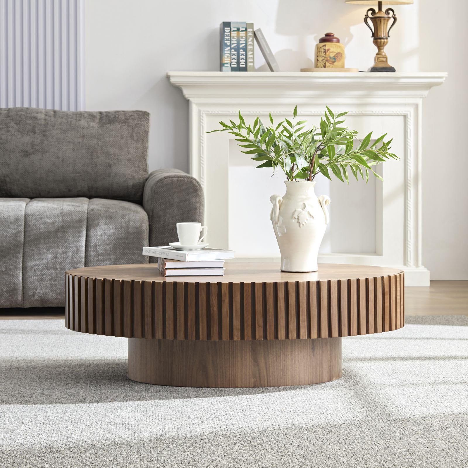 KEVINSPACE Coffee Table Oval 43.7" Wood Coffee Table for Living Room Farmhouse Coffee Table Mid-Century Coffee Table Modern Sofa Side Table Home Furniture Small Space Office Apartment Walnut