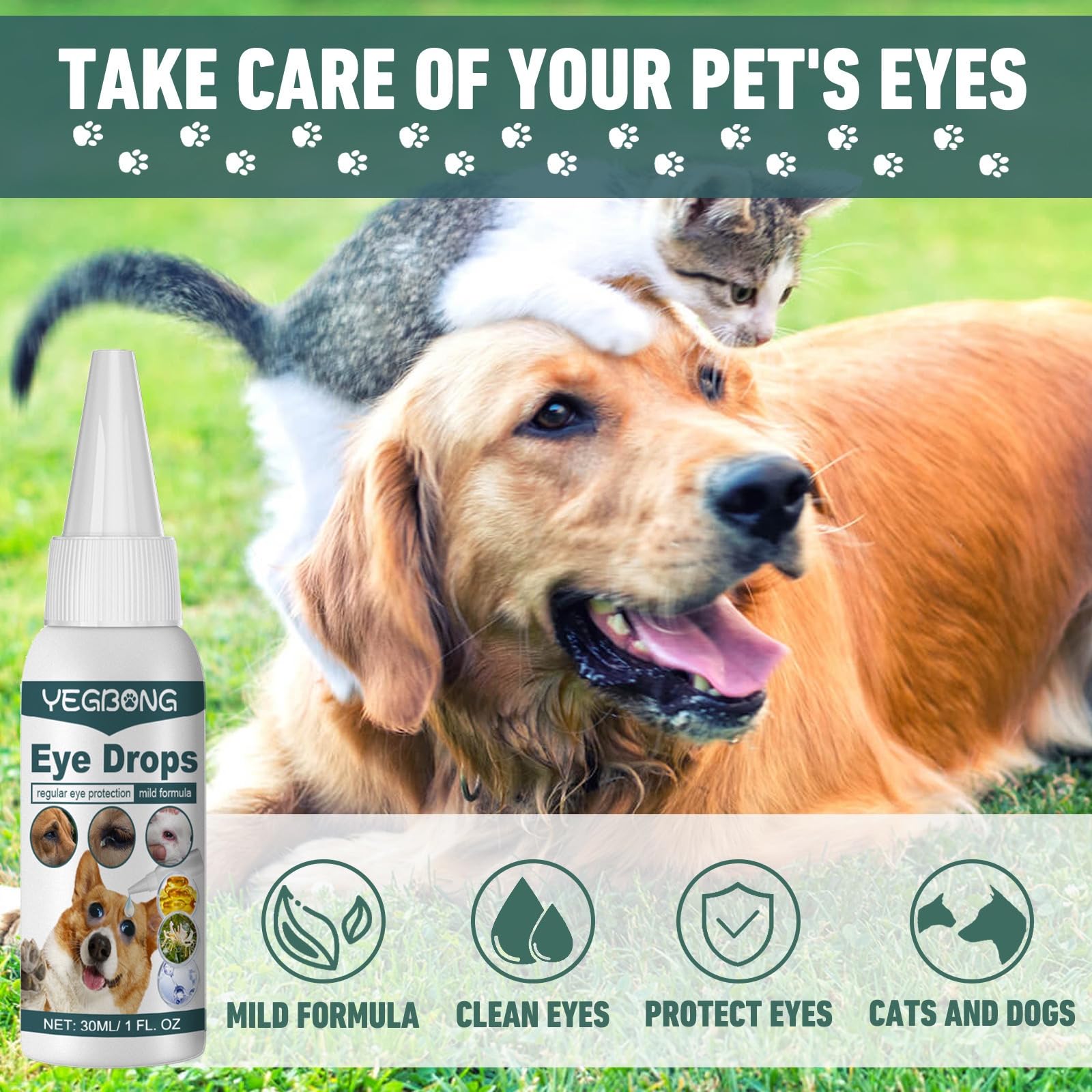 XIROM UN Dog and Cat Eye Wash | Eye Drops for Dogs and Cats to Flush and Soothe Eye Irritations, Dog Tear Stain Cleaner, Reduces Nuisance, Swelling & Dryness (30mL (1)