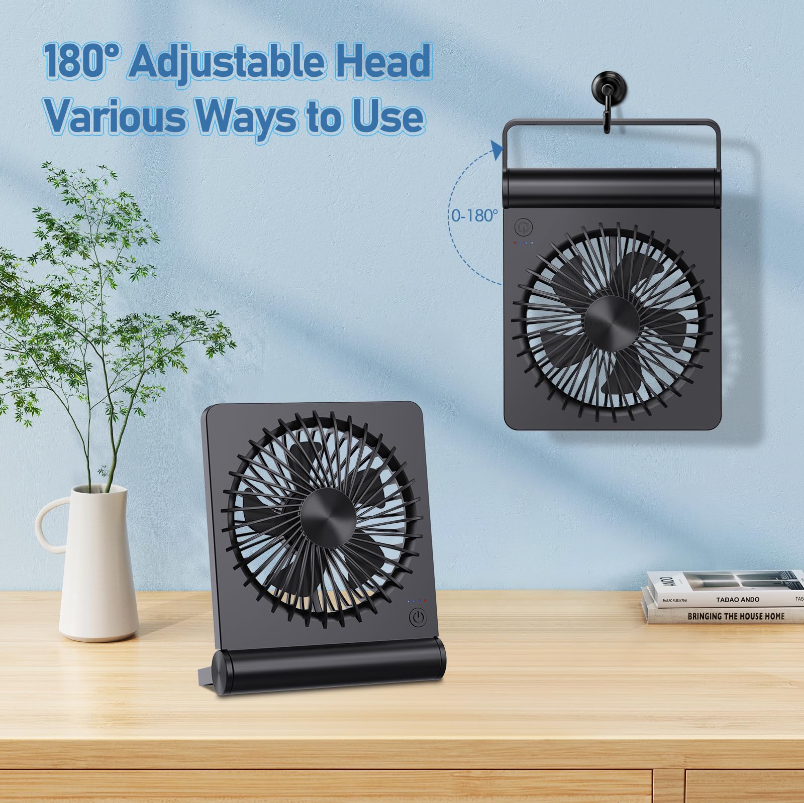 JOSTRY Desk Fan USB Powered with 3 Speeds Adjustable Strong Wind, Ultra Quiet Mini Personal Fan USB-C Corded Powered,220° Tilt Folding Plug In USB Fan