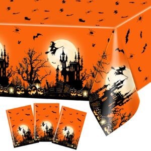 avezano 3 pcs halloween tablecloths halloween table cloth rectangle full moon scary night castle halloween party table cover 108x54 inch (orange)