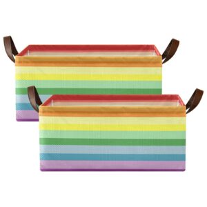 boccsty rainbow stripe pastel dark open home storage bins large storage basket organizing shelves closet toy clothes storage bins foldable collapsible storage box for shelves nursery office 1 pack