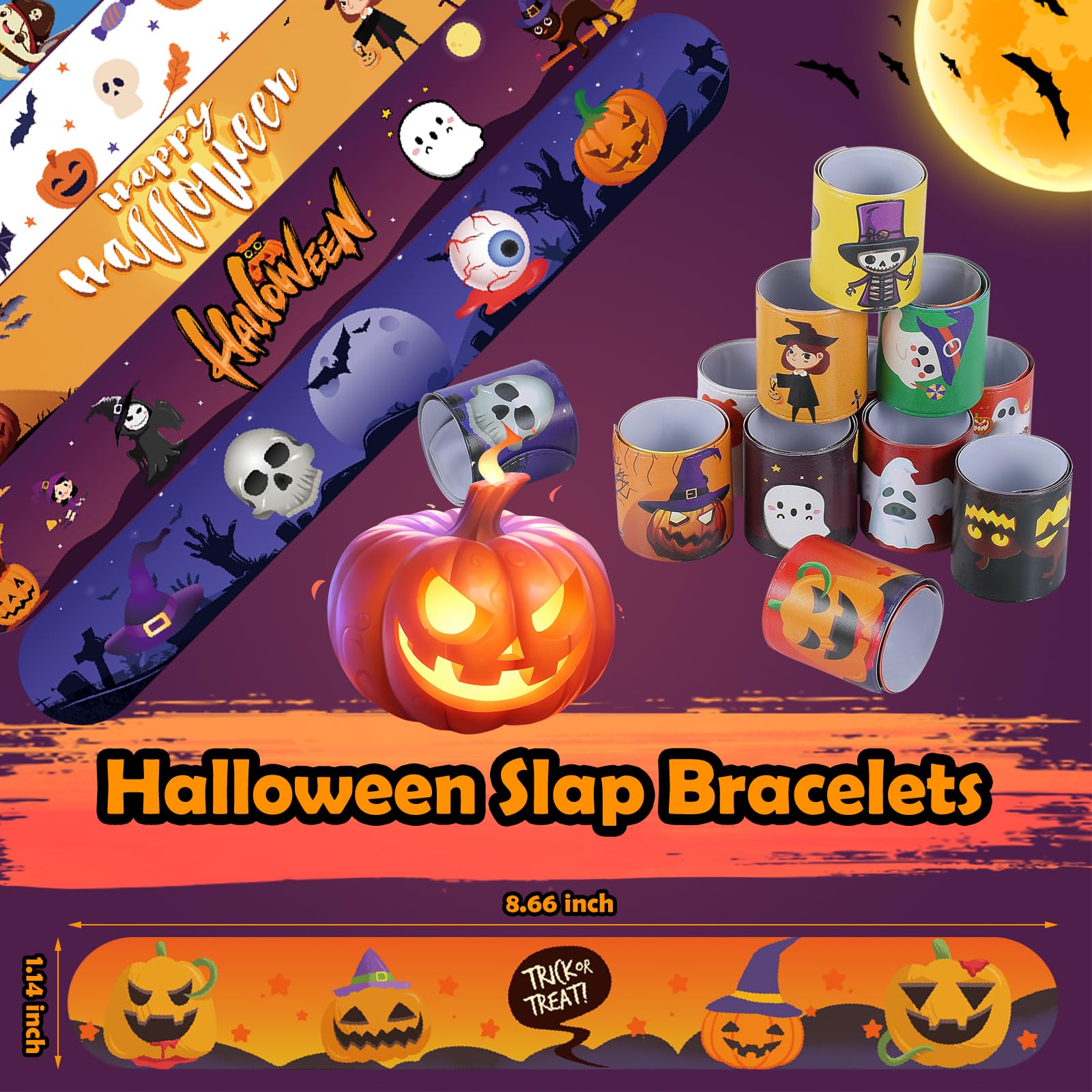 Halloween Slap Bracelets 36 PCS Bulk Party Favors for Kids Pumpkin Ghost Snap Bracelet Party Supplies Halloween Goodie Bag Fillers Classroom Prizes Toys Halloween Gifts for Girls Boys