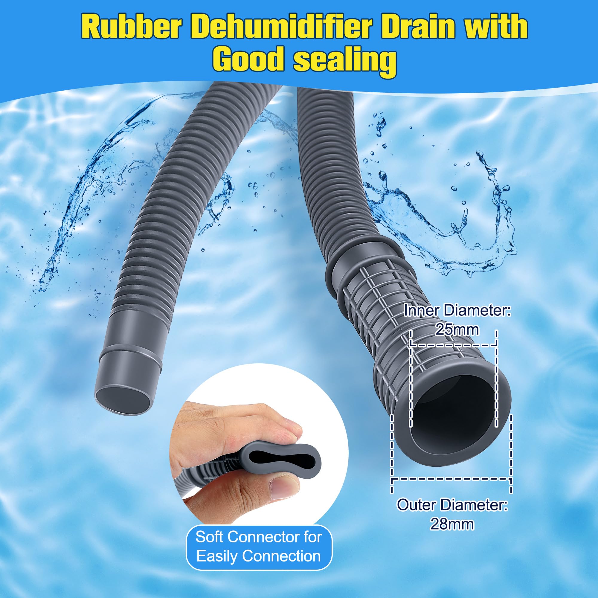 Saillong Patent Pending Dehumidifier Drain Hose, Flexible Universal Drain Hose with Cuttable Rubber Adapter and Connect Clamp, Hose Replacement for Dehumidifiers, Air Conditioners(13 Feet)