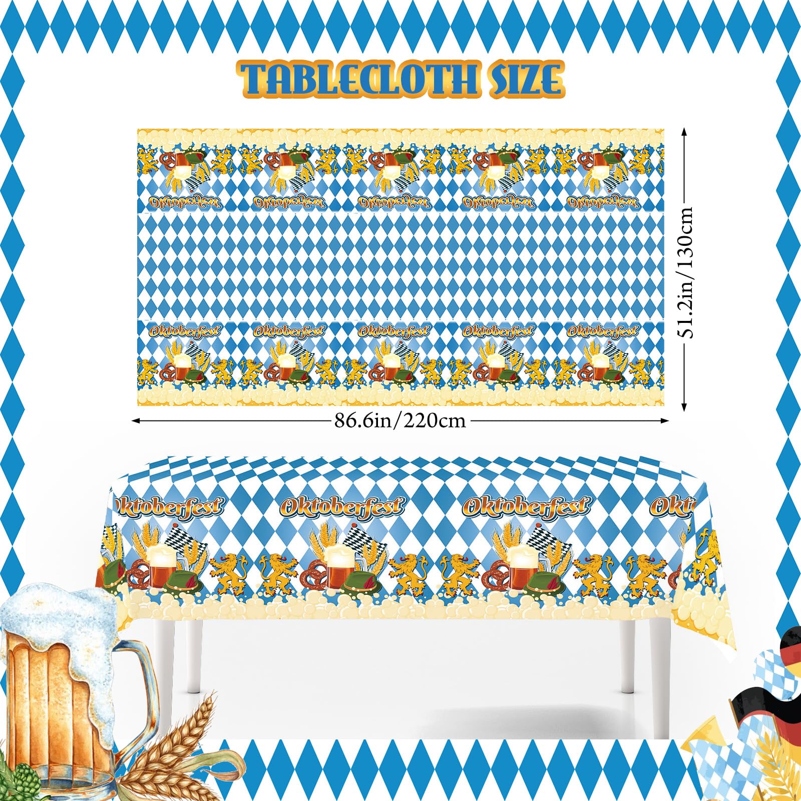 kawaarashi 4 Pieces Oktoberfest Tablecloths, Blue and White Checkered Party Table Cover for Oktoberfest Party Favors Supplies Decoration 87 x 52 Inch