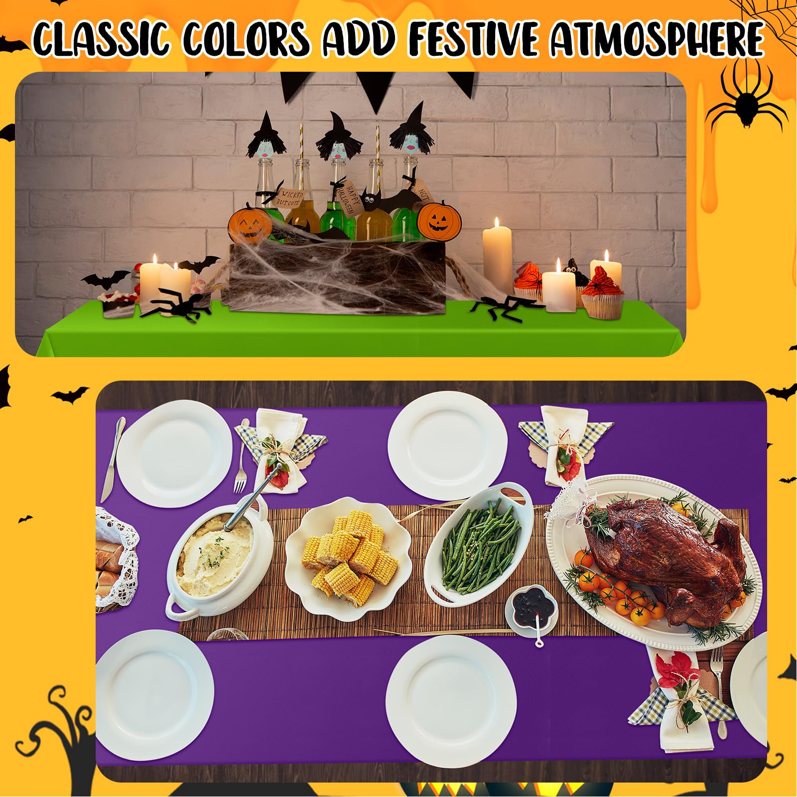 SmoothNovelty 24 Pcs Fall Thanksgiving Tablecloths Autumn Table Cover Christmas Rectangular Table Cloth Holiday Disposable Party Tablecloths for Christmas Party Supplies Decor(Purple Series)