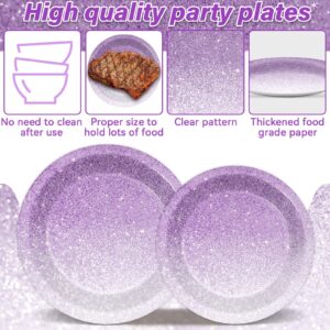 200pcs Ombre Purple Party Supplies Gradient Pastel Purple Plates Napkins Light Purple Sprinkle Party Decorations Purple Tableware Dinnerware for Girls Women Birthday Wedding Serves 50 Guests