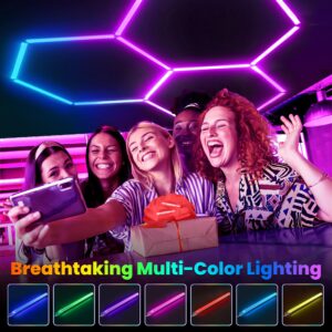 ALL4DETAIL Remote Hexagon Garage Lights, RGB Dimmable LED Hexagon Light with 358 Modes, LED Ceiling Light for Party, Gaming Room, Bar, Club, Gym