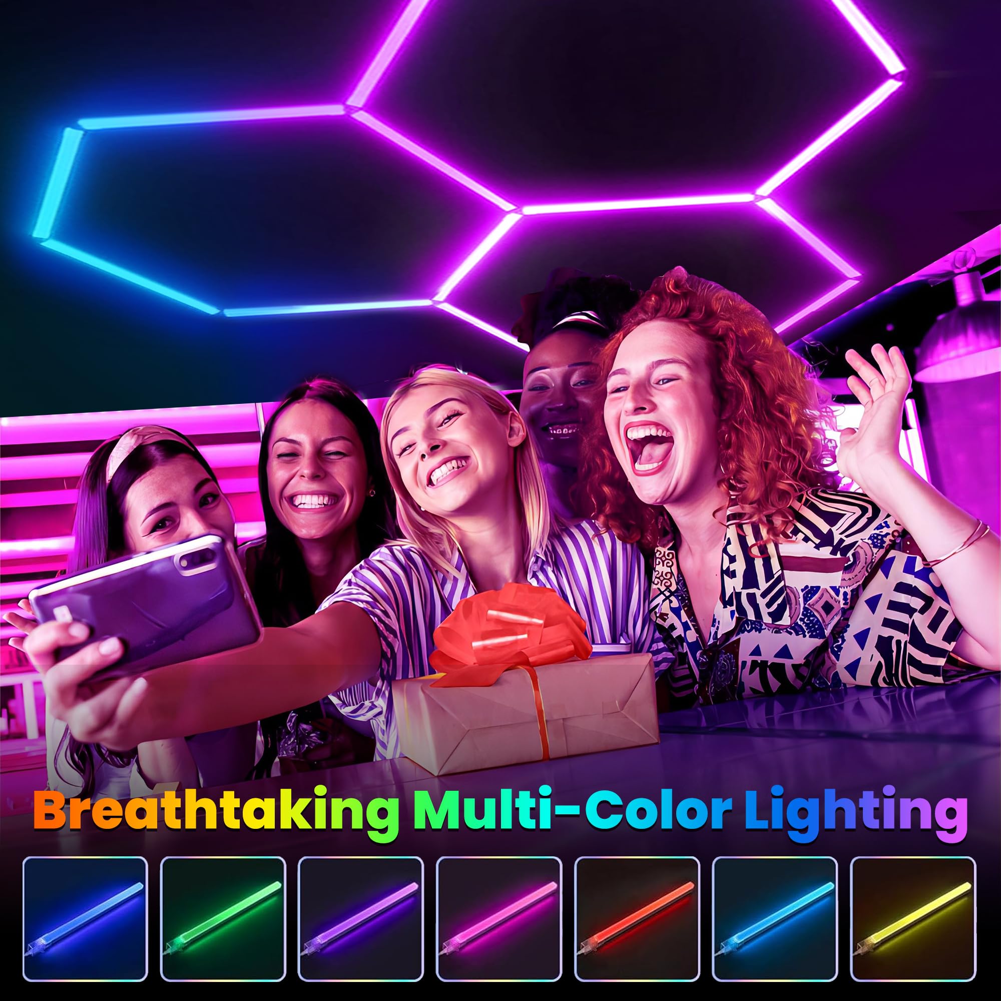 ALL4DETAIL Remote Hexagon Garage Lights, RGB Dimmable LED Hexagon Light with 358 Modes, LED Ceiling Light for Party, Gaming Room, Bar, Club, Gym