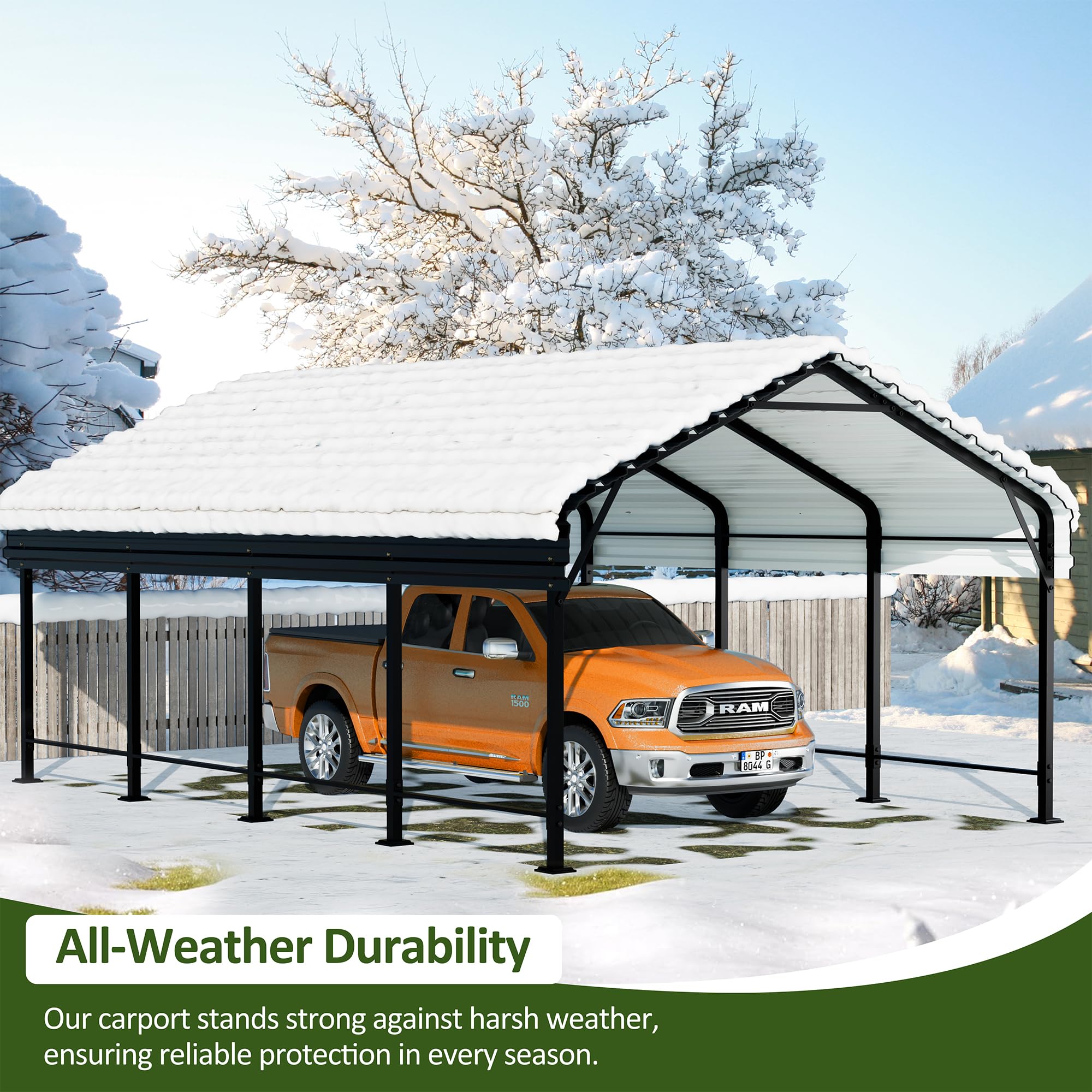 JAMFLY Carport 12X20 FT Heavy Duty Carport Car Canopy with Galvanized Steel Roof, Metal Carport with Enhanced Base, Upgraded Extra Large Garage for Cars, Tractors, Trucks, Boats