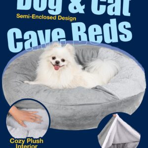 Pet Soft Small Dog Bed Cat Bed with Cover Cave - Round Calming Dog Beds Washable Cuddler Puppy Beds for Small, Medium Dogs and Cats (Grey, 27")