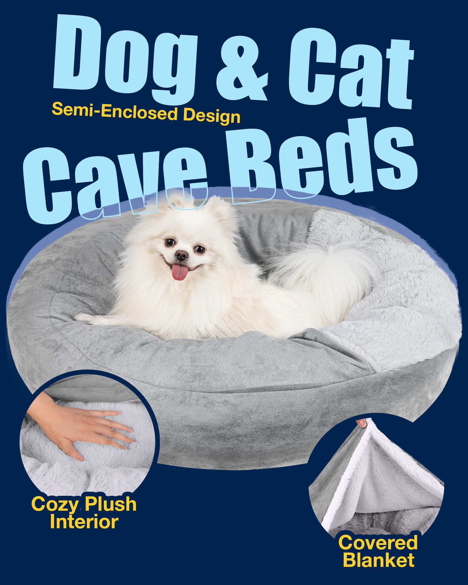 Pet Soft Small Dog Bed Cat Bed with Cover Cave - Round Calming Dog Beds Washable Cuddler Puppy Beds for Small, Medium Dogs and Cats (Grey, 27")