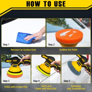 Cordless Car Buffer Polisher for Dewalt 20V Battery, 6 Inch Portable Orbital Buffer Polisher Kit, 8 Variable Speed Car Polisher for Car Detailing/Polishing/Waxing (Battery Not Include)