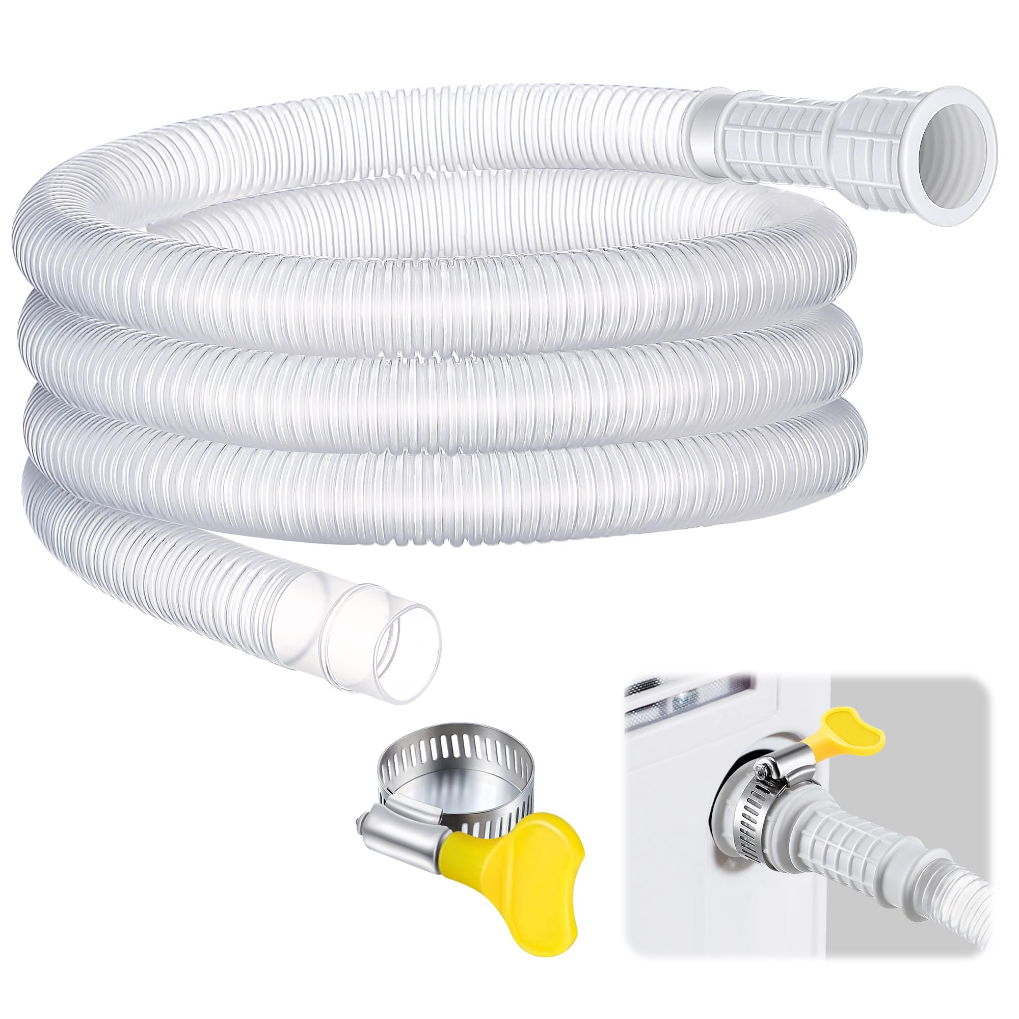 Saillong Patent Pending Dehumidifier Drain Hose, Flexible Universal Drain Hose with Cuttable Rubber Adapter and Connect Clamp, Hose Replacement for Dehumidifiers, Air Conditioners(Clear,6.5 Feet)