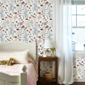 Orainege Floral Peel and Stick Wallpaper Boho Floral Contact Paper 15.7in x 118.1in Flower Wallpaper Self Adhesive Wallpaper for Bedroom Cabinets Decor Removable Wall Paper