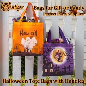 Atiger 6 Pcs Halloween Trick or Treat Bags, Halloween Candy Tote Bags with Handles for Kids, Reusable Halloween Non-Woven Gift Bags for Halloween Party Supplies Favors