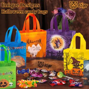 Atiger 6 Pcs Halloween Trick or Treat Bags, Halloween Candy Tote Bags with Handles for Kids, Reusable Halloween Non-Woven Gift Bags for Halloween Party Supplies Favors